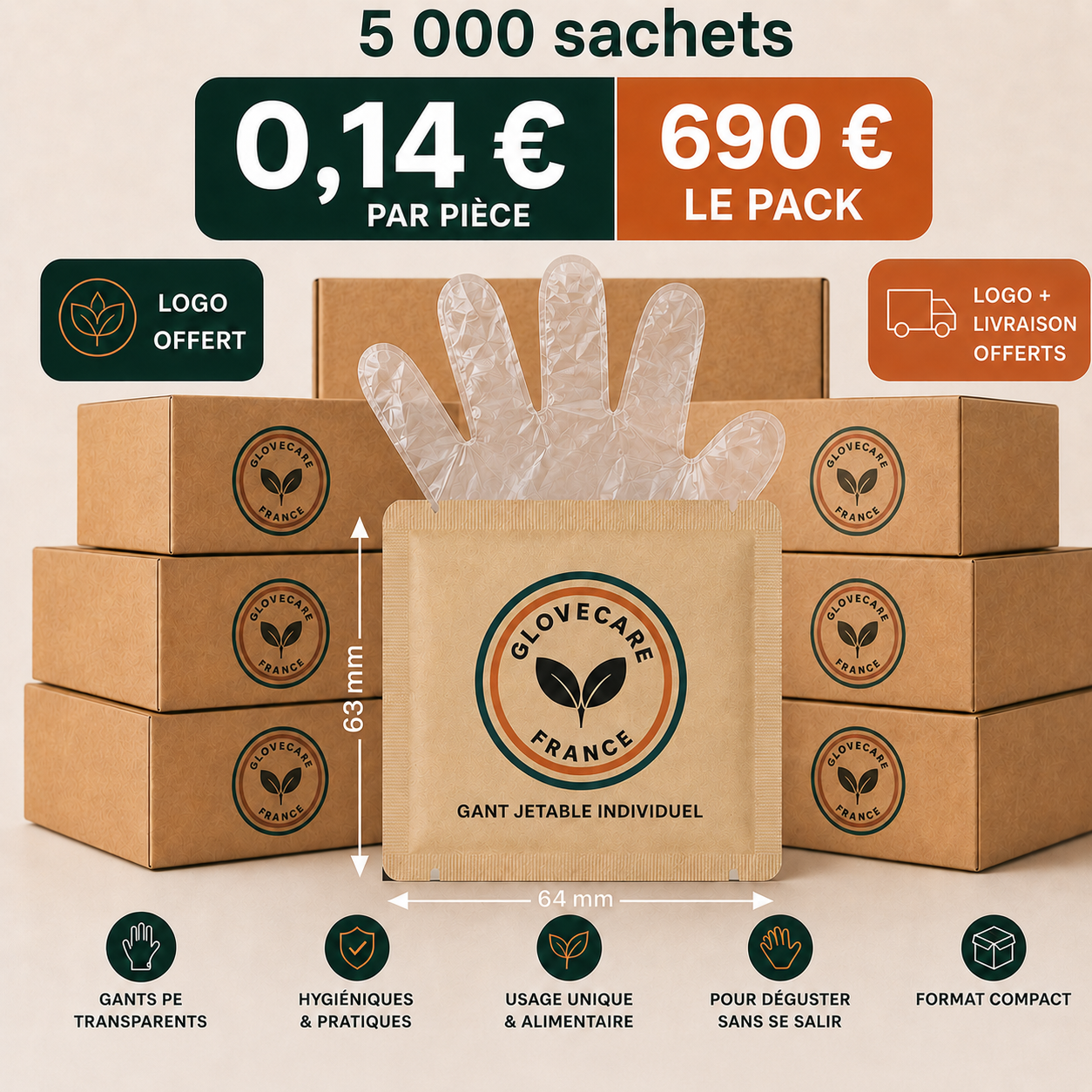 Sachet de Gants Individuels (Éco Transparents) — GloveCare France