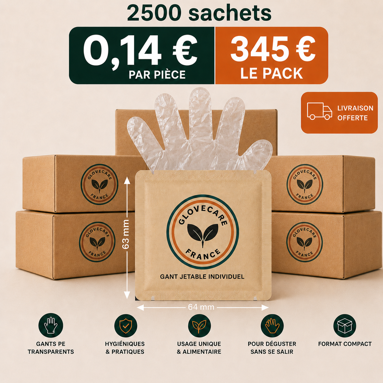 Sachet de Gants Individuels (Éco Transparents) — GloveCare France